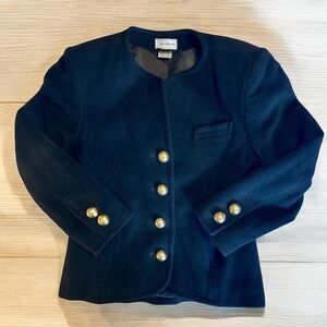 Vintage Black Jacobson’s Wool Cashmere Blazer Jacket Gold Buttons 8 Bolero